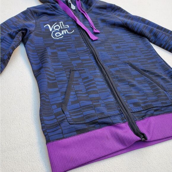 Volcom Black Navy Blue and Purple Hooded Zip-up Lightweight Jacket - Picture 7 of 15